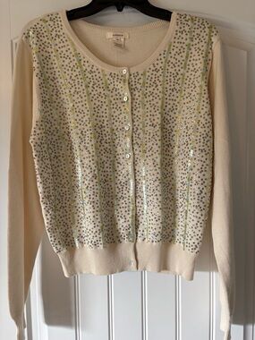 Sundance Ivory Sequin-Embellished Cardigan with Subtle Lime Accents